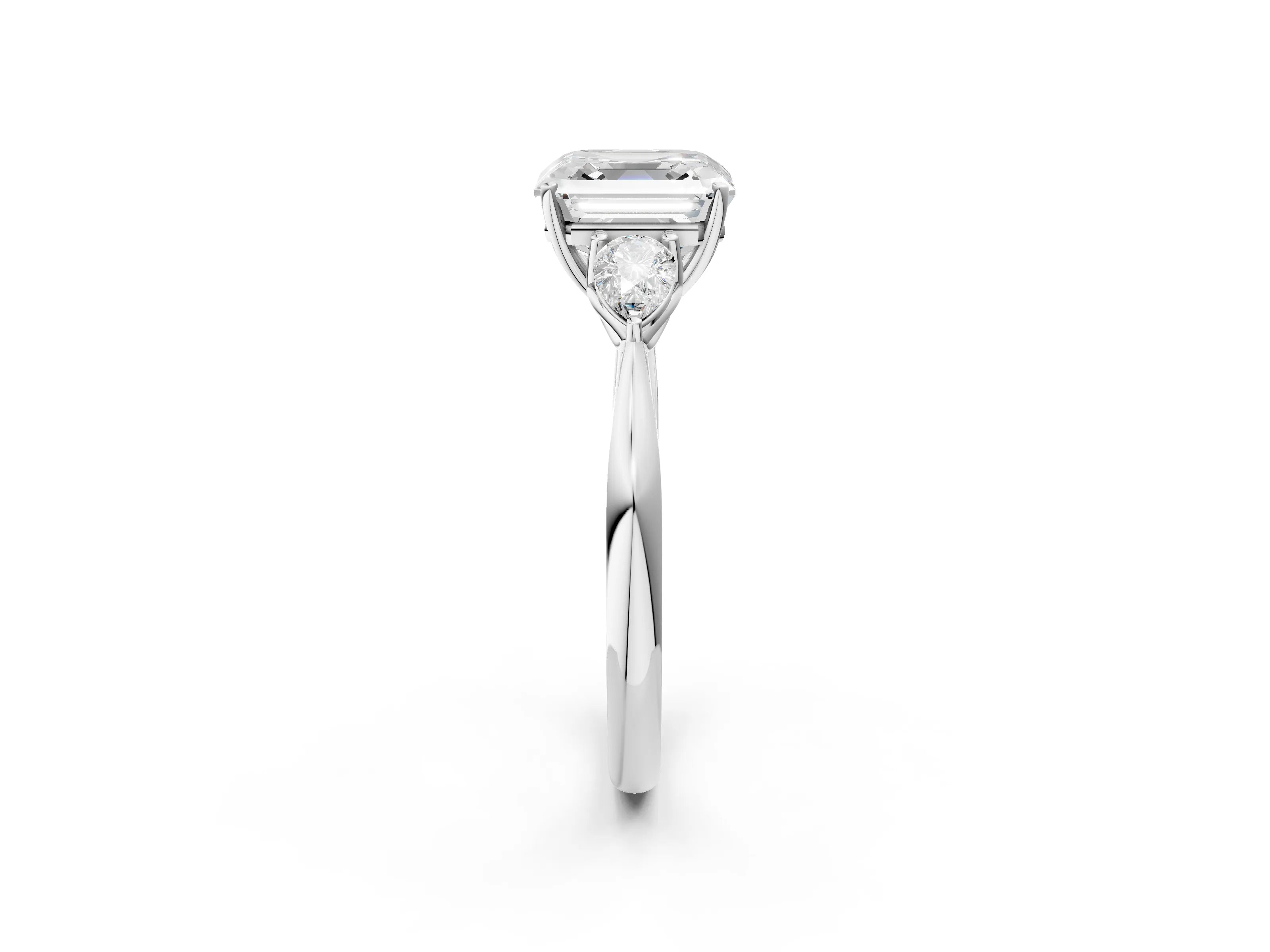White gold Asscher Cut Diamond Three-Stone Ring with Pear with Moissanite side stone Side Stones and Prong Setting_14