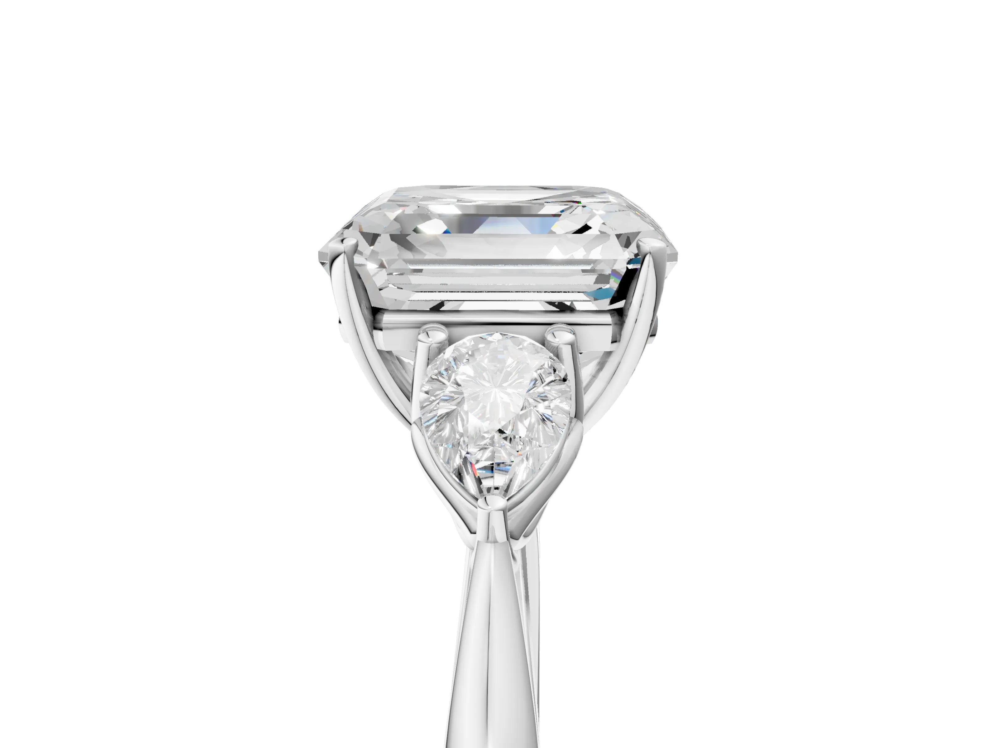 White gold Asscher Cut Diamond Three-Stone Ring with Pear with Moissanite side stone Side Stones and Prong Setting_17