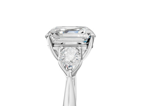 White gold Asscher Cut Diamond Three-Stone Ring with Pear with Moissanite side stone Side Stones and Prong Setting_17