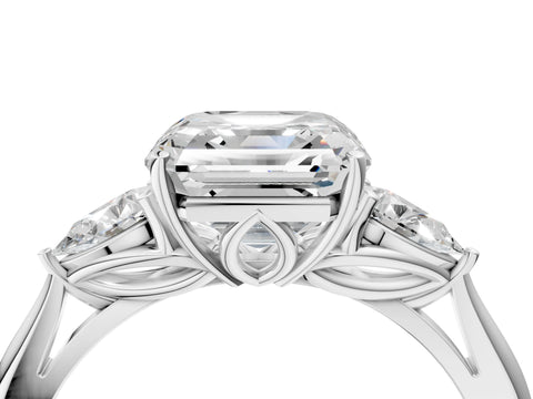White gold Asscher Cut Diamond Three-Stone Ring with Pear with Moissanite side stone Side Stones and Prong Setting_28