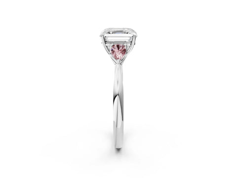 White gold Asscher Cut Diamond Three-Stone Ring with Pear with Morganite side stone Side Stones and Prong Setting_26