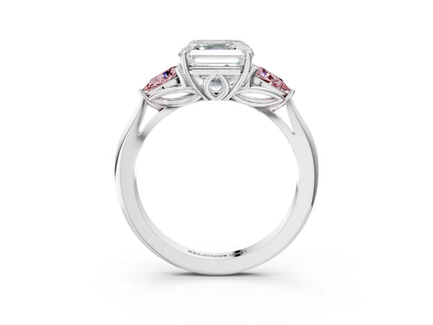 White gold Asscher Cut Diamond Three-Stone Ring with Pear with Morganite side stone Side Stones and Prong Setting_27