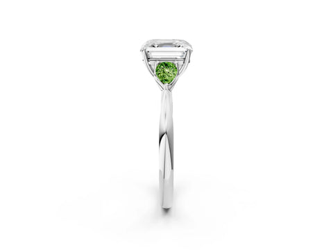 White gold Asscher Cut Diamond Three-Stone Ring with Pear with Peridot side stone Side Stones and Prong Setting_14
