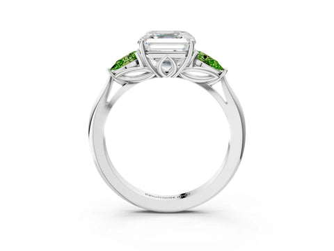 White gold Asscher Cut Diamond Three-Stone Ring with Pear with Peridot side stone Side Stones and Prong Setting_15
