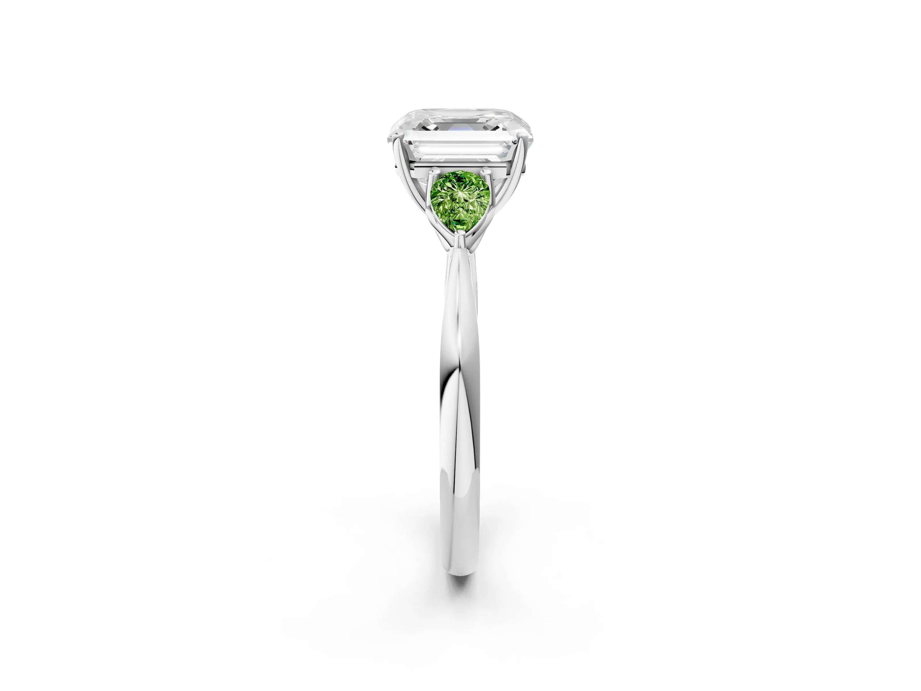 White gold Asscher Cut Diamond Three-Stone Ring with Pear with Peridot side stone Side Stones and Prong Setting_20