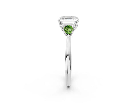 White gold Asscher Cut Diamond Three-Stone Ring with Pear with Peridot side stone Side Stones and Prong Setting_20