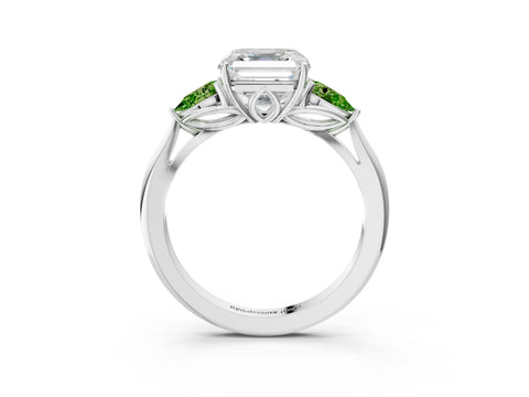 White gold Asscher Cut Diamond Three-Stone Ring with Pear with Peridot side stone Side Stones and Prong Setting_21