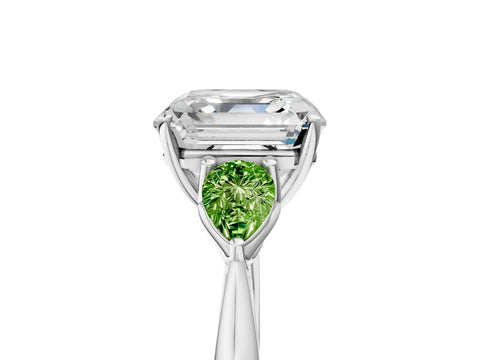 White gold Asscher Cut Diamond Three-Stone Ring with Pear with Peridot side stone Side Stones and Prong Setting_23