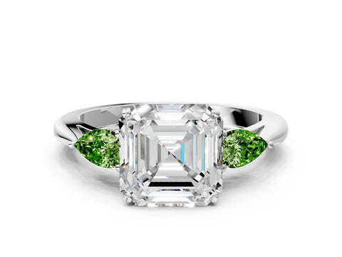 White gold Asscher Cut Diamond Three-Stone Ring with Pear with Peridot side stone Side Stones and Prong Setting_24