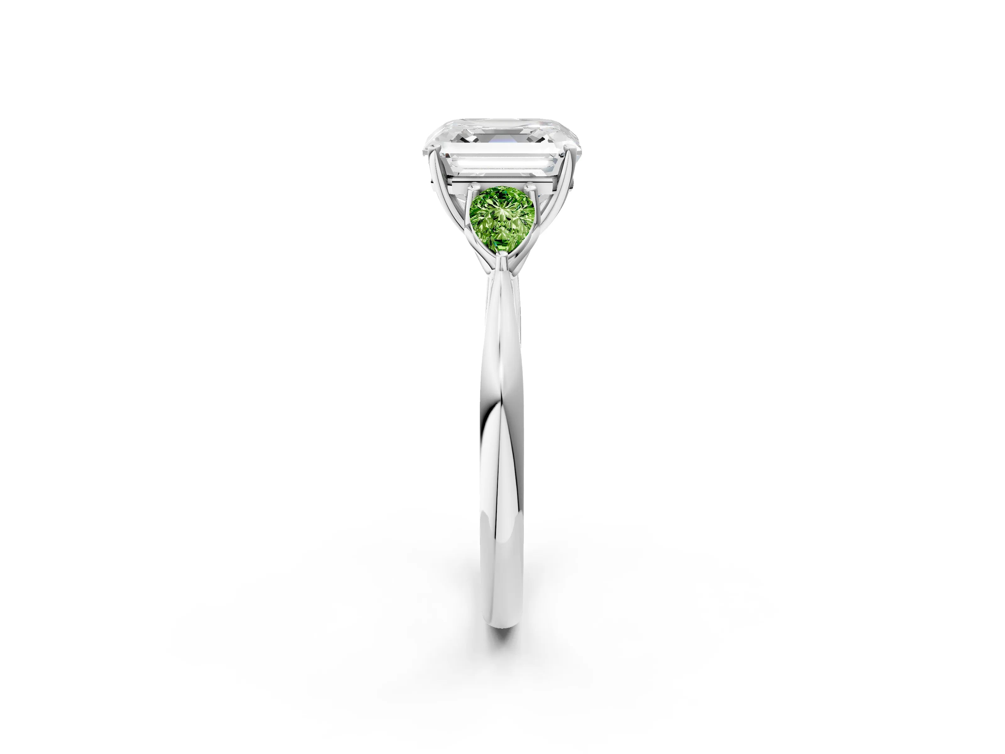 White gold Asscher Cut Diamond Three-Stone Ring with Pear with Peridot side stone Side Stones and Prong Setting_38