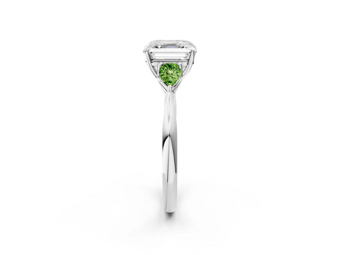 White gold Asscher Cut Diamond Three-Stone Ring with Pear with Peridot side stone Side Stones and Prong Setting_38