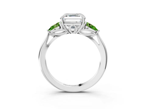 White gold Asscher Cut Diamond Three-Stone Ring with Pear with Peridot side stone Side Stones and Prong Setting_39