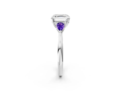 White gold Asscher Cut Diamond Three-Stone Ring with Pear with Tanzanite side stone Side Stones and Prong Setting_2