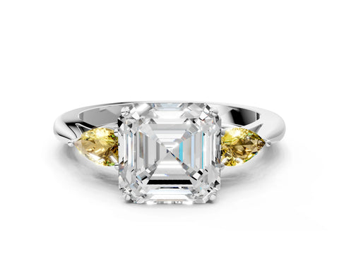 White gold Asscher Cut Diamond Three-Stone Ring with Pear with Yellow Sapphire side stone Side Stones and Prong Setting_24