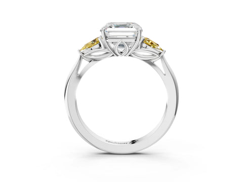 White gold Asscher Cut Diamond Three-Stone Ring with Pear with Yellow Sapphire side stone Side Stones and Prong Setting_27