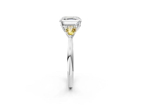 White gold Asscher Cut Diamond Three-Stone Ring with Pear with Yellow Sapphire side stone Side Stones and Prong Setting_38