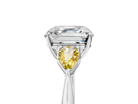 White gold Asscher Cut Diamond Three-Stone Ring with Pear with Yellow Sapphire side stone Side Stones and Prong Setting_41