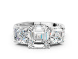 White gold Asscher Cut Diamond Three-Stone Ring with Prong Setting and Textured Band_50