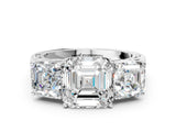 Platinum 4.01 Carat F VVS2 Oval Diamond Three-Stone Ring with Prong Setting and Textured Band