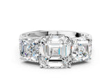 White gold Asscher Cut Diamond Three-Stone Ring with Prong Setting and Textured Band_62