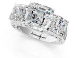 Platinum 4.01 Carat F VVS2 Oval Diamond Three-Stone Ring with Prong Setting and Textured Band