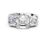White gold Asscher Cut Diamond Three-Stone Ring with Prong Setting and Textured Band_74