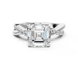 White gold Asscher Cut Diamond Twist Band Solitaire with Prong Setting_23