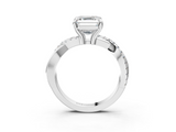 White gold Asscher Cut Diamond Twist Band Solitaire with Prong Setting_26