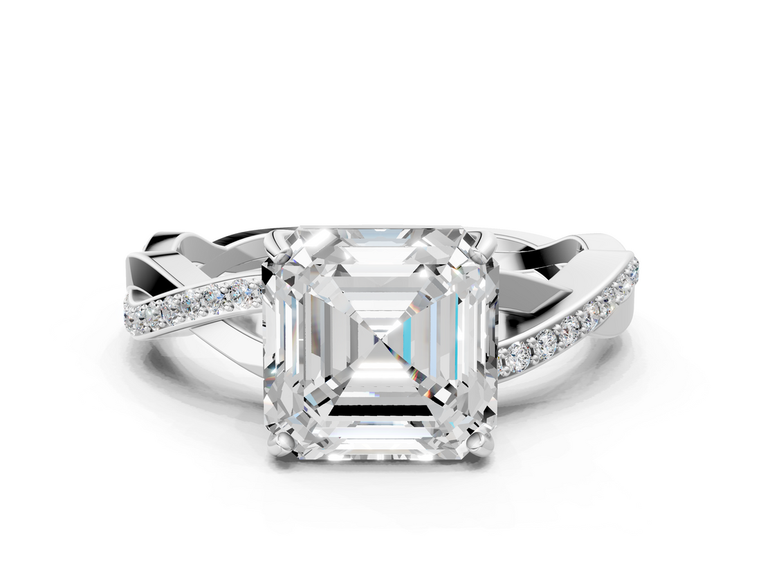 White gold Asscher Cut Diamond Twisted Band Engagement Ring with Prong Setting_3