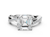 White gold Asscher Cut Diamond Twisted Band Engagement Ring with Prong Setting_3