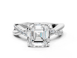 White gold Asscher Cut Diamond Twisted Band with Pavé Setting and Four-Prong Setting_18