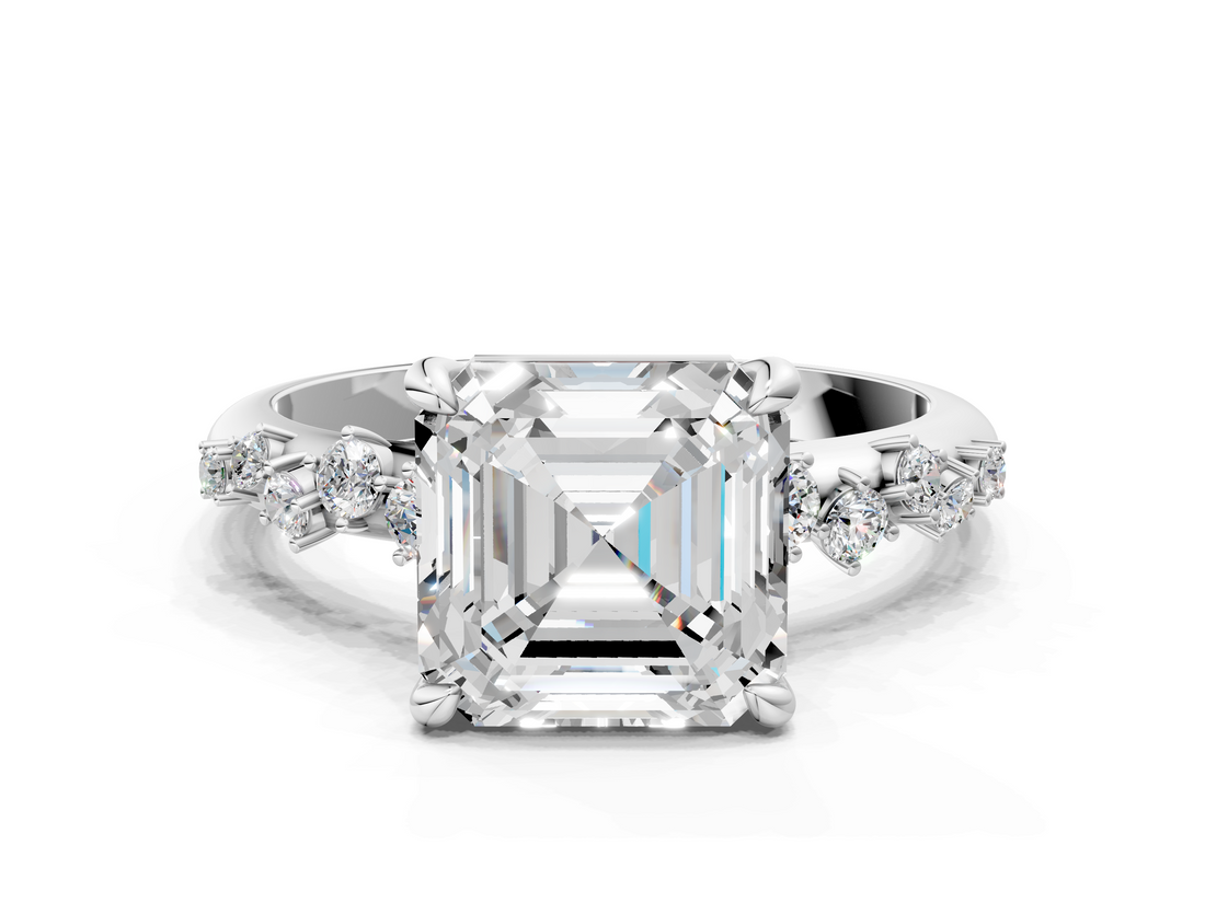 White gold Asscher Cut Diamond Vine Band with Four-Prong Setting_7