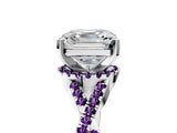 White gold Asscher Cut Diamond with Amethyst side stone Halo Twist Band Solitaire Prong Setting Ring_17