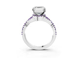 White gold Asscher Cut Diamond with Amethyst side stone Halo Twist Band Solitaire Prong Setting Ring_29