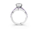 White gold Asscher Cut Diamond with Amethyst side stone Halo Twist Band Solitaire Prong Setting Ring_3