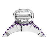 White gold Asscher Cut Diamond with Amethyst side stone Halo Twist Band Solitaire Prong Setting Ring_30