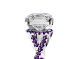 White gold Asscher Cut Diamond with Amethyst side stone Halo Twist Band Solitaire Prong Setting Ring_31