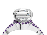 White gold Asscher Cut Diamond with Amethyst side stone Halo Twist Band Solitaire Prong Setting Ring_4