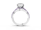 White gold Asscher Cut Diamond with Amethyst side stone Halo Twist Band Solitaire Prong Setting Ring_41