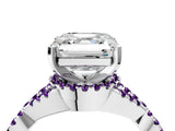 White gold Asscher Cut Diamond with Amethyst side stone Halo Twist Band Solitaire Prong Setting Ring_42