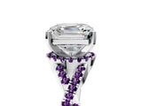 White gold Asscher Cut Diamond with Amethyst side stone Halo Twist Band Solitaire Prong Setting Ring_43