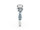 White gold Asscher Cut Diamond with Aquamarine side stone Halo Twist Band Solitaire Prong Setting Ring_14
