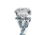 White gold Asscher Cut Diamond with Aquamarine side stone Halo Twist Band Solitaire Prong Setting Ring_17