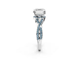 White gold Asscher Cut Diamond with Aquamarine side stone Halo Twist Band Solitaire Prong Setting Ring_26