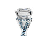 White gold Asscher Cut Diamond with Aquamarine side stone Halo Twist Band Solitaire Prong Setting Ring_29