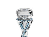 White gold Asscher Cut Diamond with Aquamarine side stone Halo Twist Band Solitaire Prong Setting Ring_41