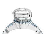 White gold Asscher Cut Diamond with Aquamarine side stone Halo Twist Band Solitaire Prong Setting Ring_4