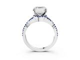 White gold Asscher Cut Diamond with Blue Sapphire side stone Halo Twist Band Solitaire Prong Setting Ring_27