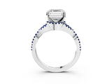 White gold Asscher Cut Diamond with Blue Sapphire side stone Halo Twist Band Solitaire Prong Setting Ring_3