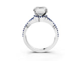 White gold Asscher Cut Diamond with Blue Sapphire side stone Halo Twist Band Solitaire Prong Setting Ring_39